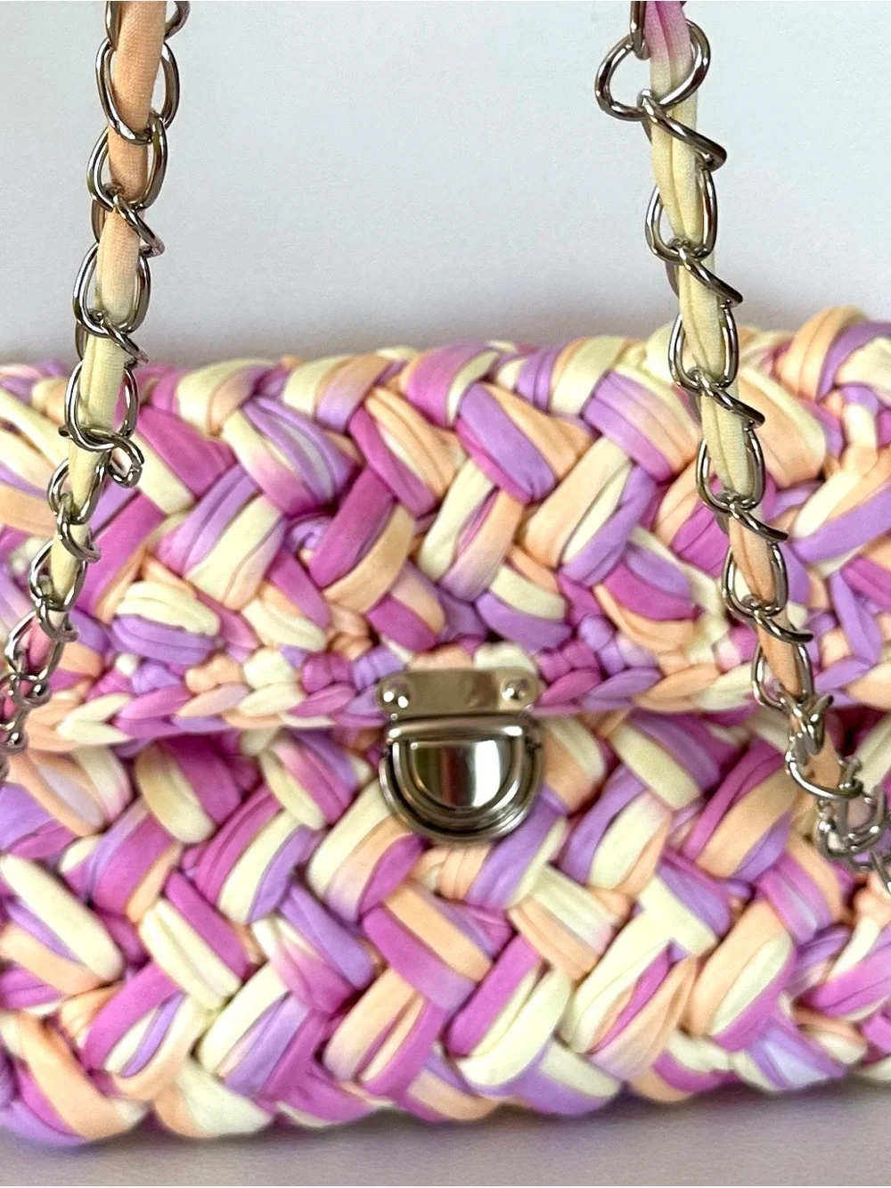 Woven Pink & Yellow Crossbody Bag - Designer Style